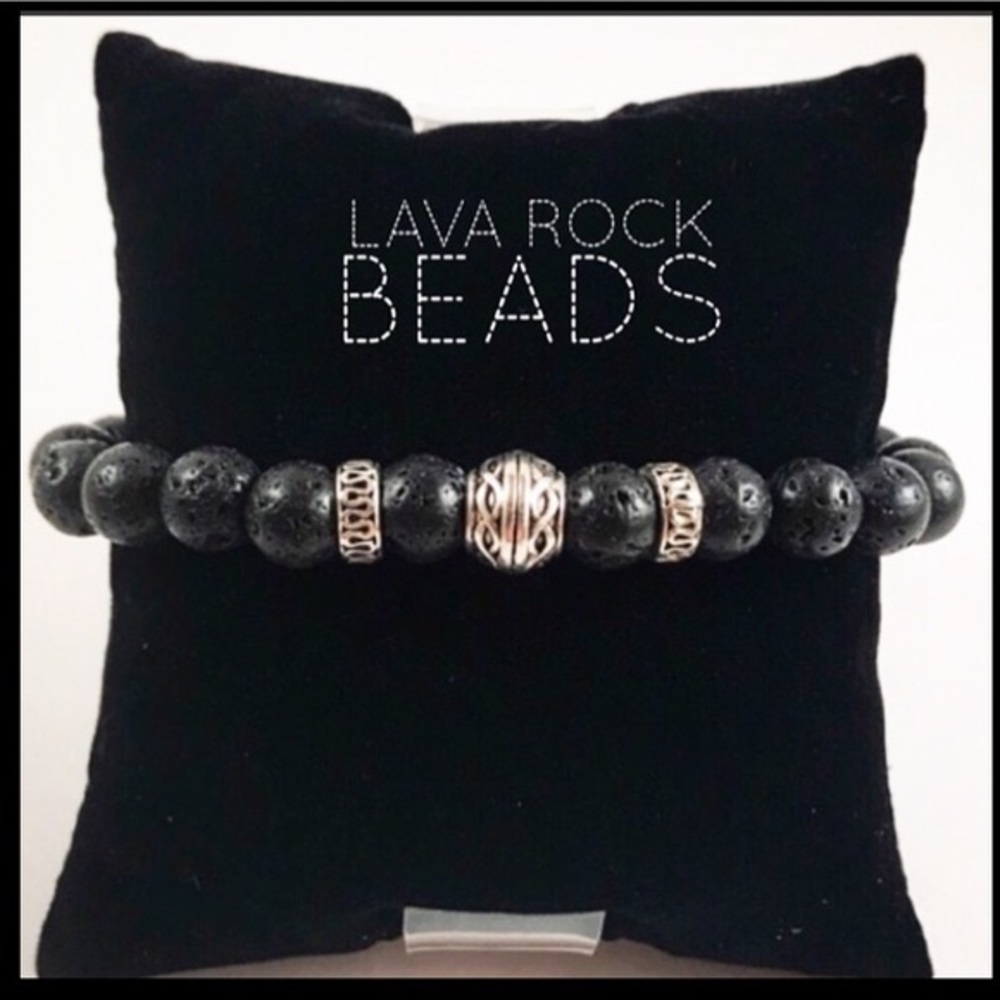 Men or women black lava rock celtic bead bracelet